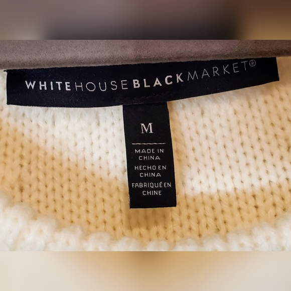 White House Black Market Wool Blend Cable Knit Sweater Pearls Cream Size… - Picture 4 of 11